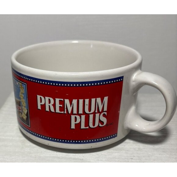 Vintage Ritz & Premium Plus Ceramic Mug Red White Retro Advertising 8 Oz - Picture 5 of 10